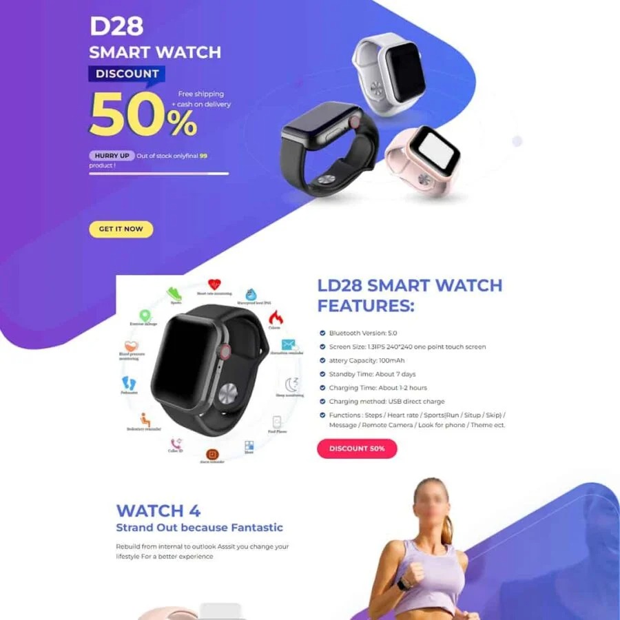 landing page đồng hồ thông minh