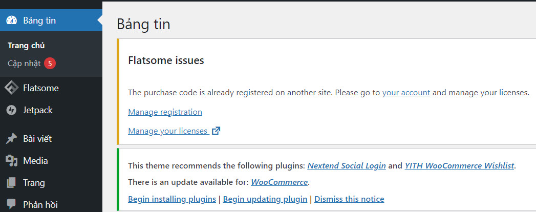 thông báo bản quyền theme flatsome