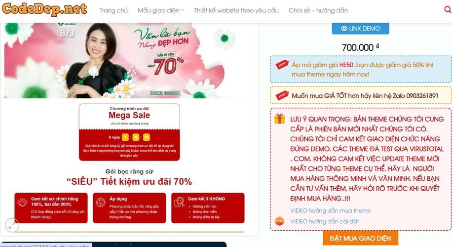 Click đặt mua giao diện